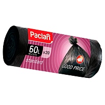 Мешки для мусора 60 л, черные, в рулоне 20 шт., ПНД, 7,4 мкм, 720х600 мм, PACLAN, 600820 в Новочеркасске