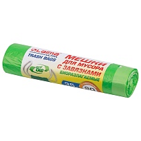 Мешки для мусора 35 л, биоразлагаемые с завязками, зеленые, в рулоне 20 шт., ПНД, 14 мкм, 600х500 мм, LAIMA ULTRA, 607688 в Новочеркасске