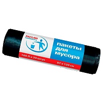 Мешки для мусора 160 л, черные, в рулоне 20 шт., ПВД, 30 мкм, 1200х870 мм, PACLAN Professional, 604082 в Новочеркасске