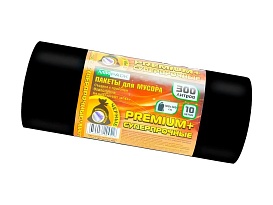 Мешки для мусора 300 л, черные, в рулоне 10 шт., ПВД 70 мкм, 1400х1000 мм, PREMIUM+, 30010160 в Новочеркасске