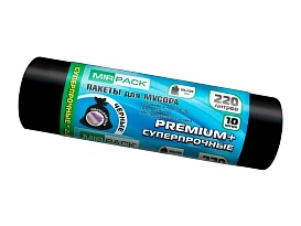 Мешки для мусора 220 л, черные, в рулоне 10 шт., ПВД, 45 мкм, 1250х930 мм, PREMIUM+, 2201068 в Новочеркасске