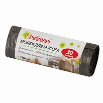 Мешки для мусора 30 л, черные, в рулоне 20 шт., ПНД, 5 мкм, 550х470 мм, Любаша эконом, 605329 в Новочеркасске
