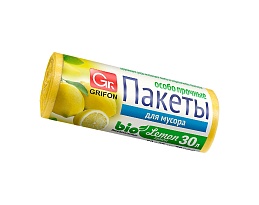 Мешки для мусора 30 л, ароматизированные, Лимон, желтые, в рулоне 20 шт., ПНД, 9 мкм, 560х530 мм, GRIFON Aroma, 101-020 Li в Новочеркасске
