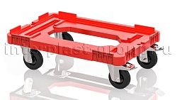 Тележка пластиковая с отверстием 2 колеса с тормозом усиленная красная